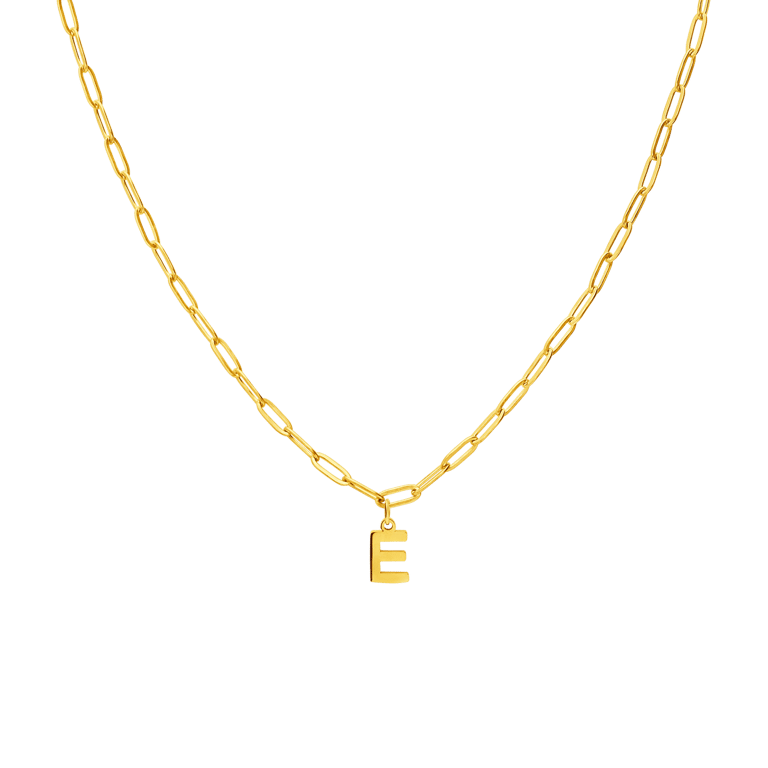 Halskette aus Edelstahl, vergoldet, Closed-Forever-Glied, Buchstabe „E“