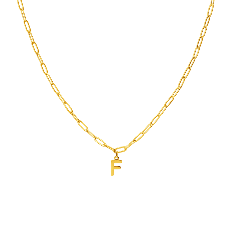 Stainless steel goldplated ketting met hanger letter F voor dames