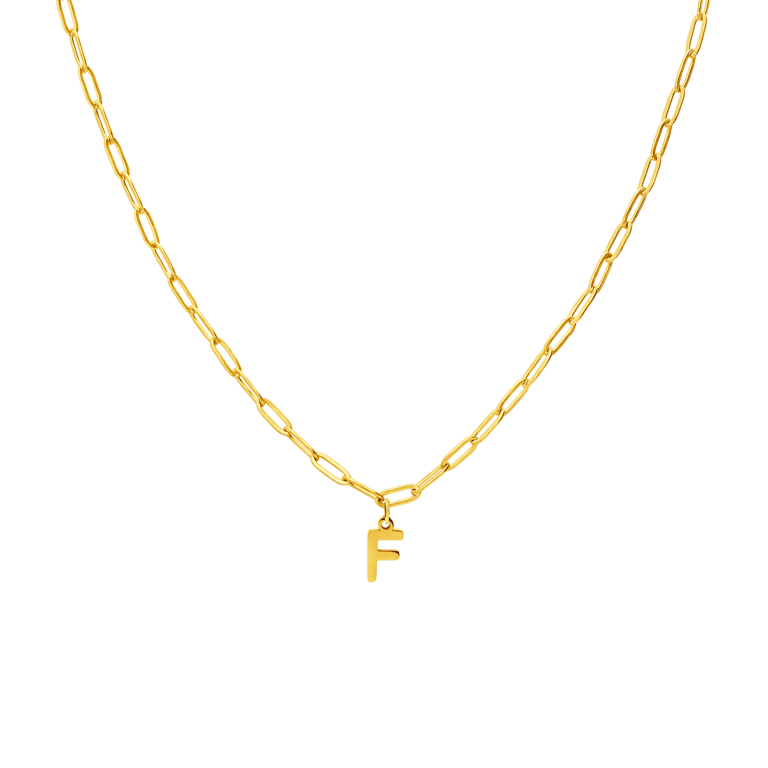 Stalen goldplated ketting met hanger letter F voor dames