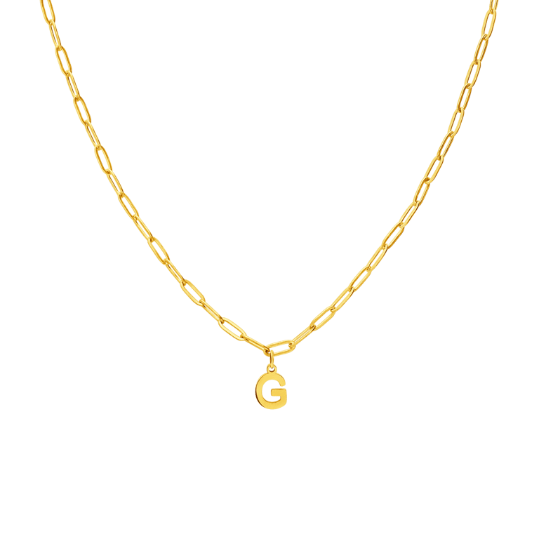 Halskette aus Edelstahl, vergoldet, Closed-Forever-Glied, Buchstabe „G“