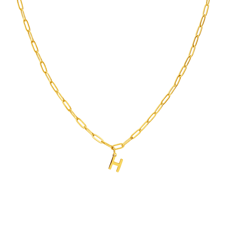 Halskette aus Edelstahl, vergoldet, Closed-Forever-Glied, Buchstabe „H“