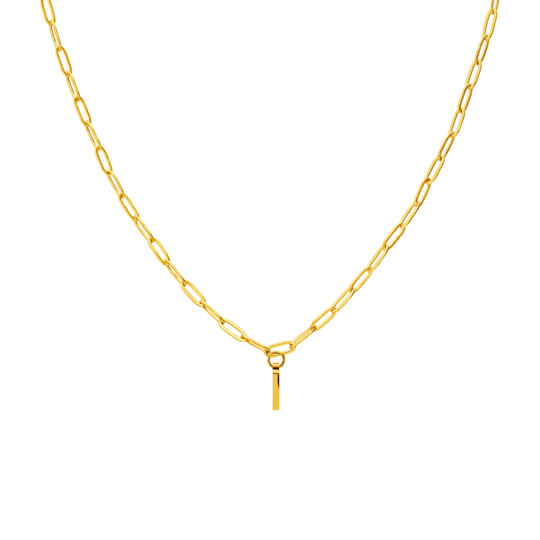 Halskette aus Edelstahl, vergoldet, Closed-Forever-Glied, Buchstabe „I“
