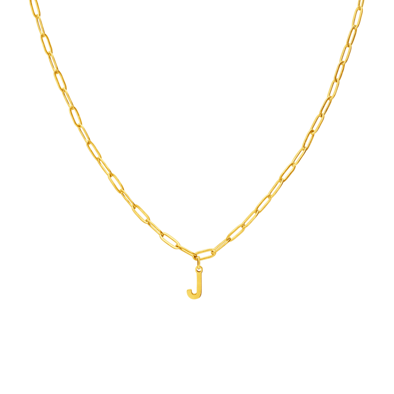 Halskette aus Edelstahl, vergoldet, Closed-Forever-Glied, Buchstabe „J“