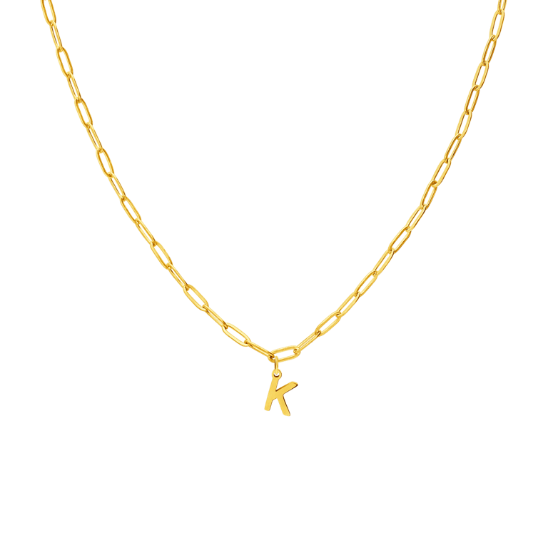 Halskette aus Edelstahl, vergoldet, Closed-Forever-Glied, Buchstabe „K“
