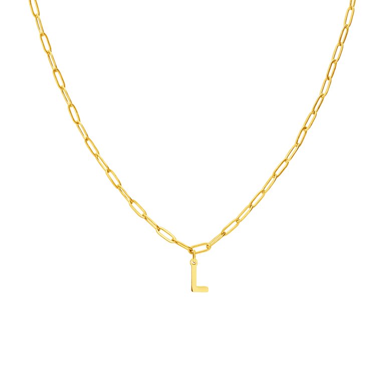 Halskette aus Edelstahl, vergoldet, Closed-Forever-Glied, Buchstabe „L“