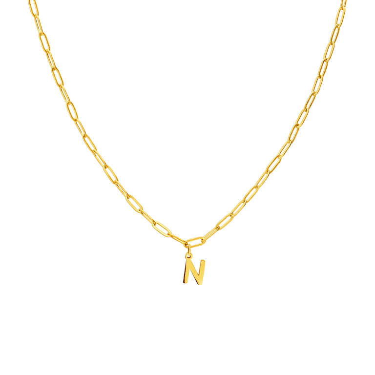 Halskette aus Edelstahl, vergoldet, Closed-Forever-Glied, Buchstabe „N“