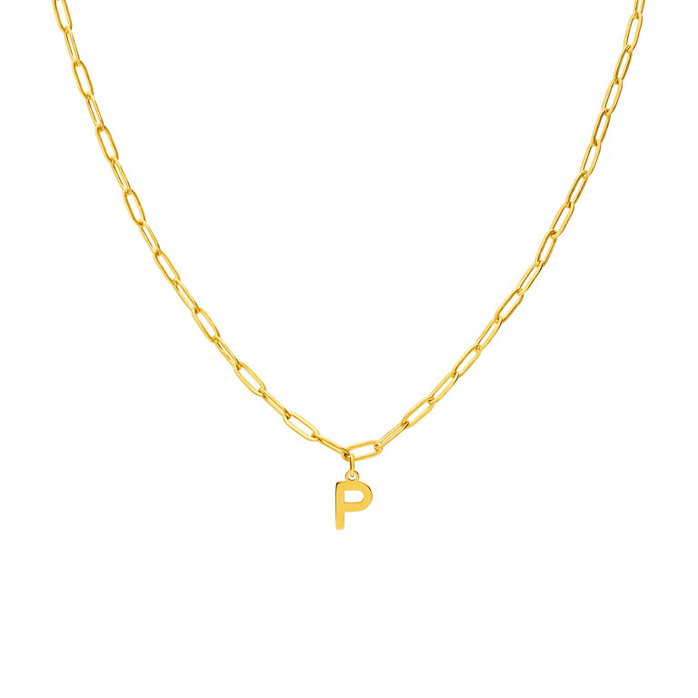 Halskette aus Edelstahl, vergoldet, Closed-Forever-Glied, Buchstabe „P“
