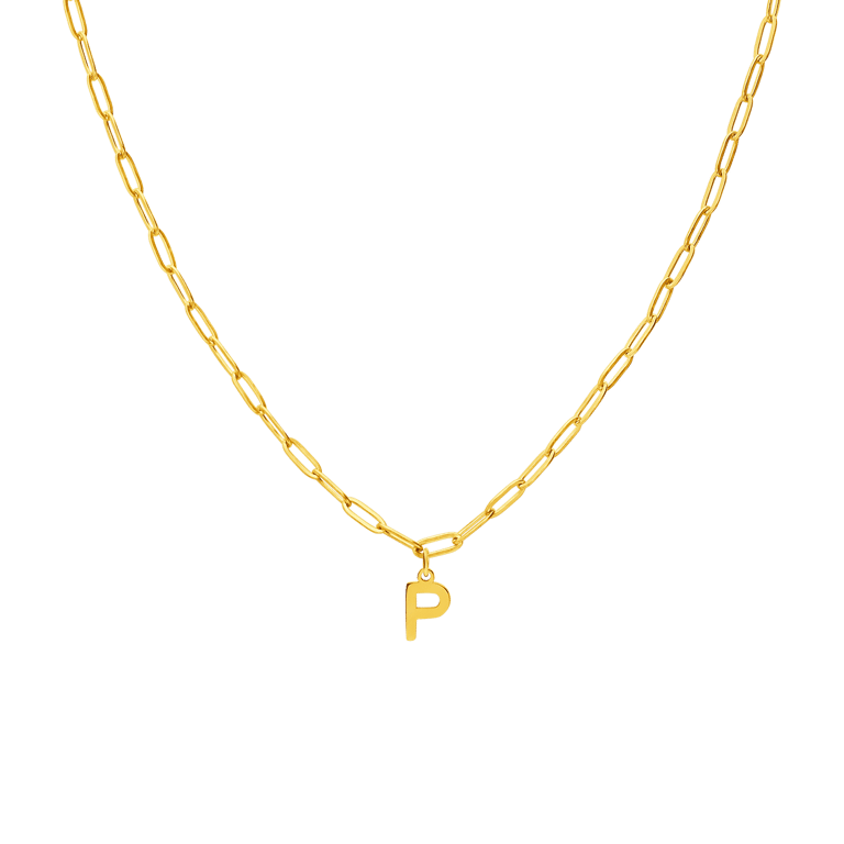 Stainless steel goldplated ketting closed forever letter P