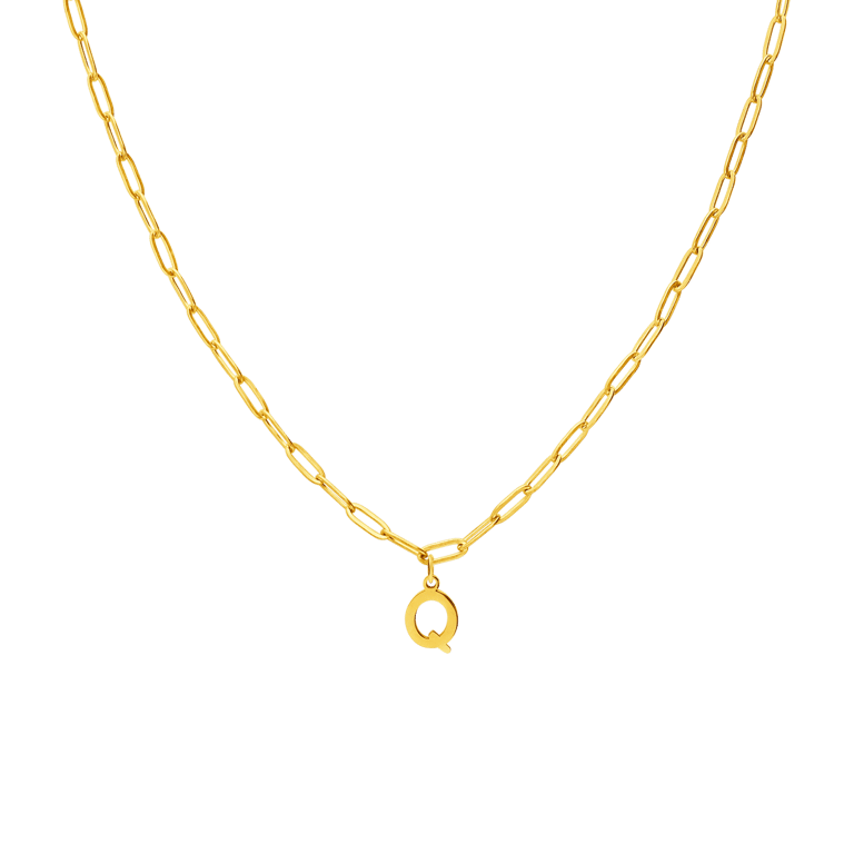 Halskette aus Edelstahl, vergoldet, Closed-Forever-Glied, Buchstabe „Q“