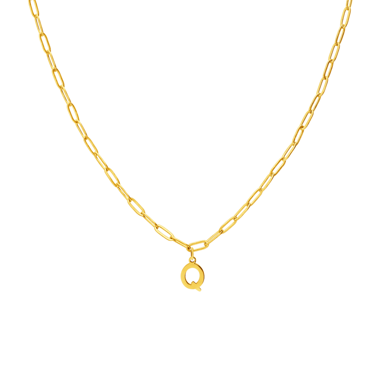 Stainless steel goldplated ketting closed forever letter Q