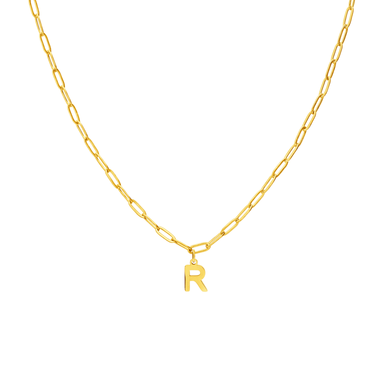 Halskette aus Edelstahl, vergoldet, Closed-Forever-Glied, Buchstabe „R“