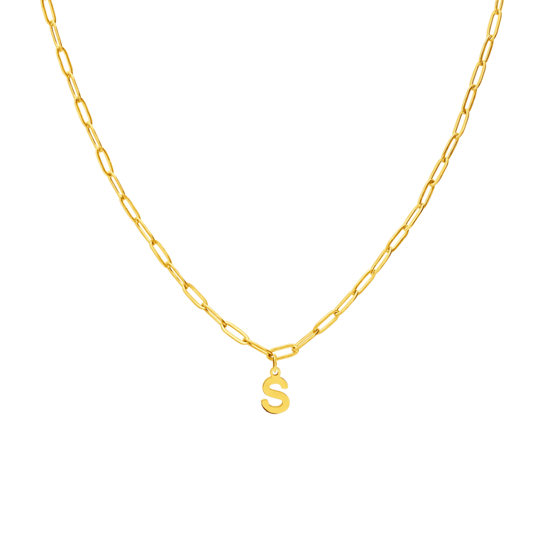 Stalen goldplated ketting met hanger letter S voor dames