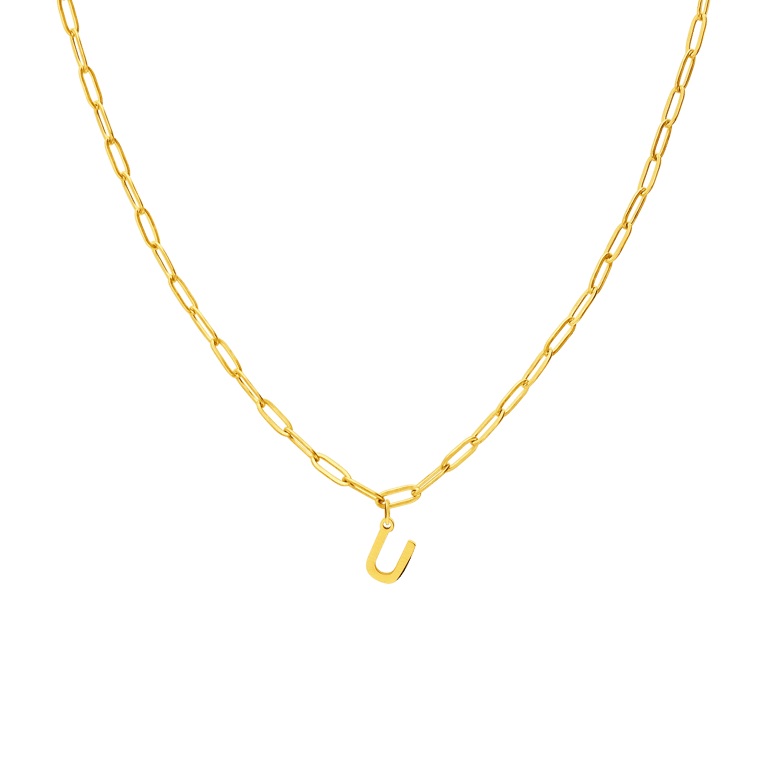 Stainless steel goldplated ketting met hanger letter U voor dames