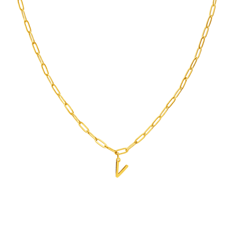 Halskette aus Edelstahl, vergoldet, Closed-Forever-Glied, Buchstabe „V“