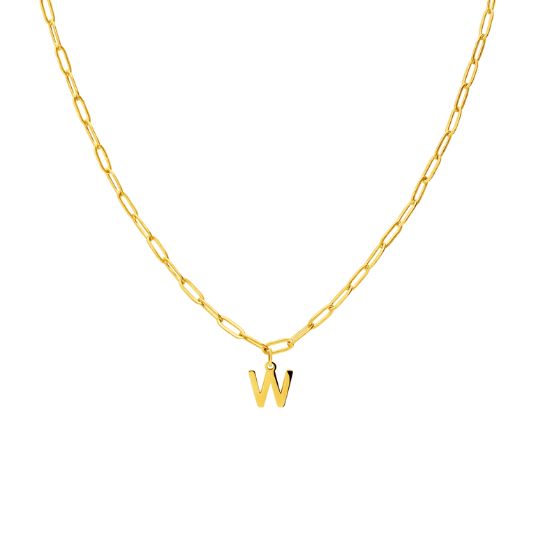 Halskette aus Edelstahl, vergoldet, Closed-Forever-Glied, Buchstabe „W“