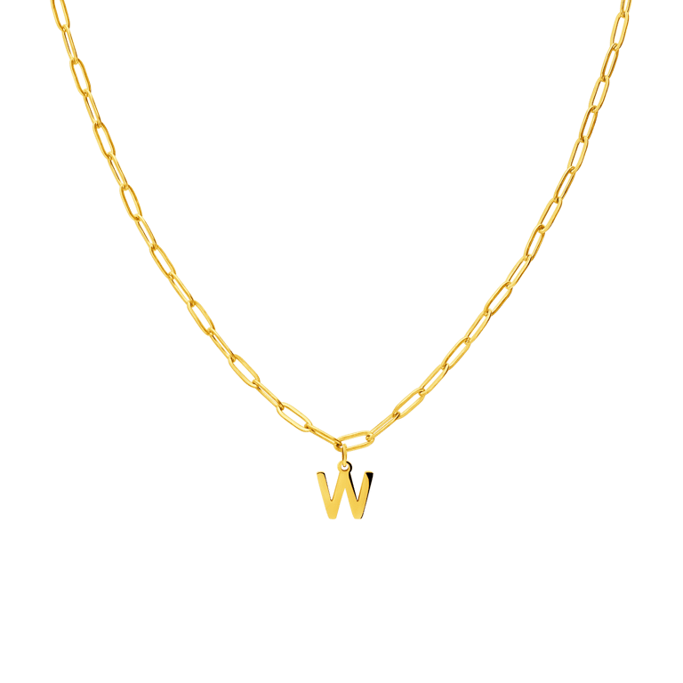 Stainless steel goldplated ketting closed forever letter W