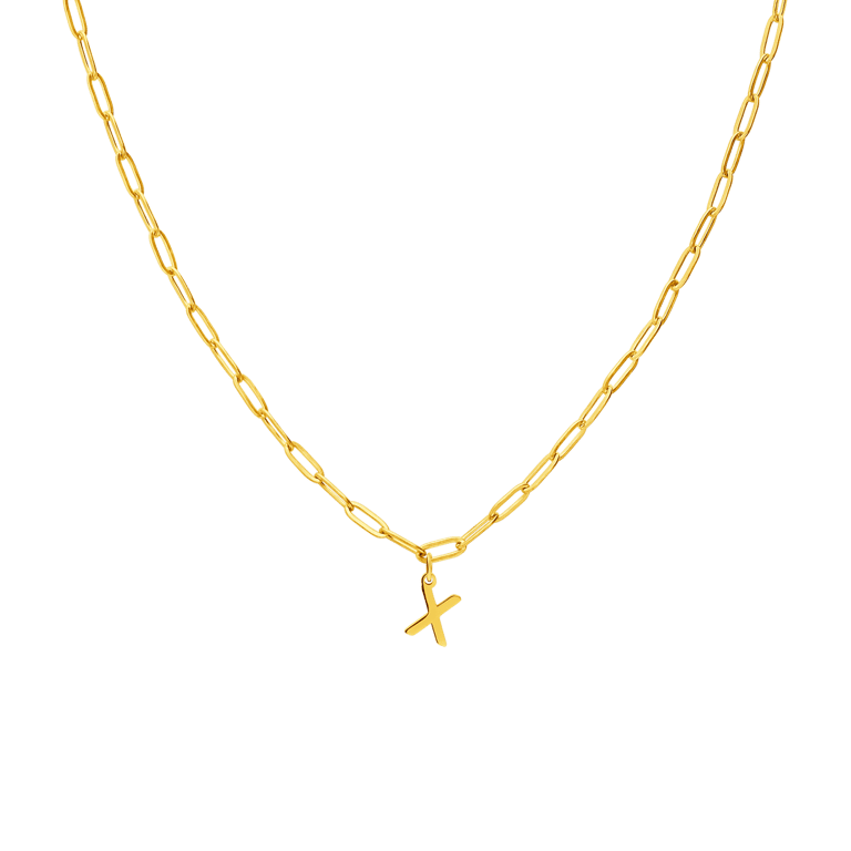 Halskette aus Edelstahl, vergoldet, Closed-Forever-Glied, Buchstabe „X“
