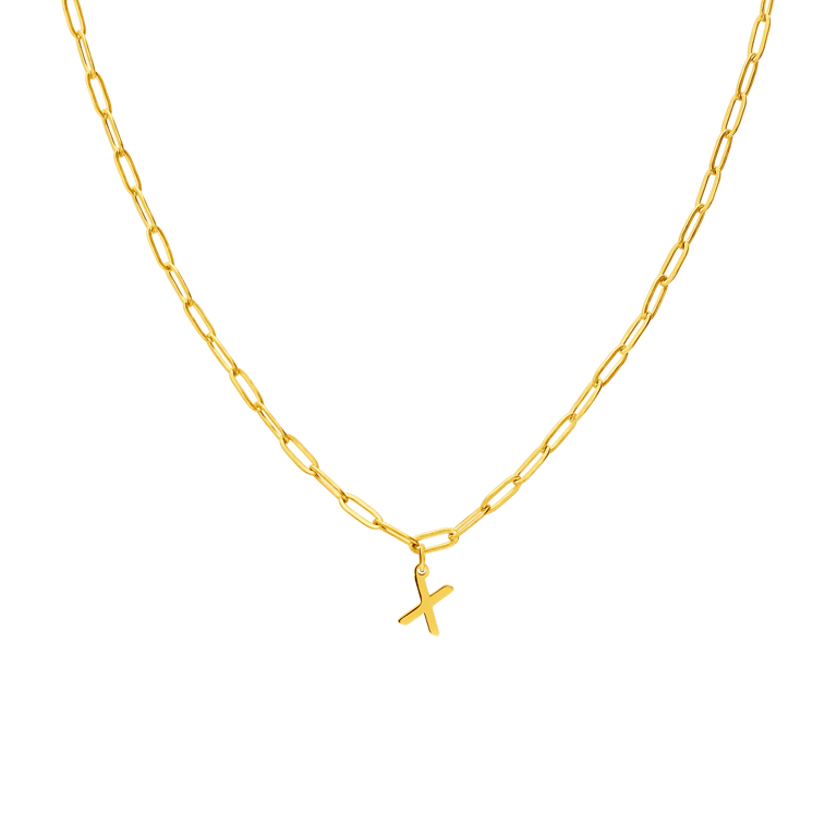 Stainless steel goldplated ketting closed forever letter X