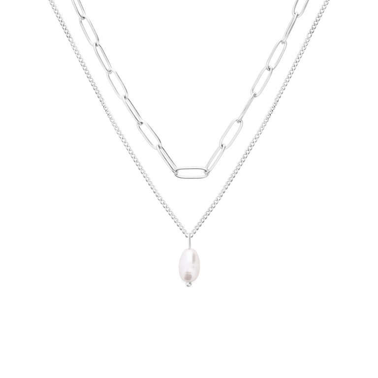 Myla stainless steel ketting dubbel closed forever met parel voor dames