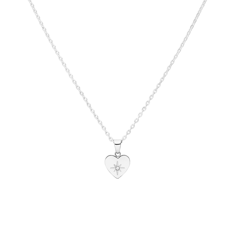 Stalen ketting hart met zirkonia