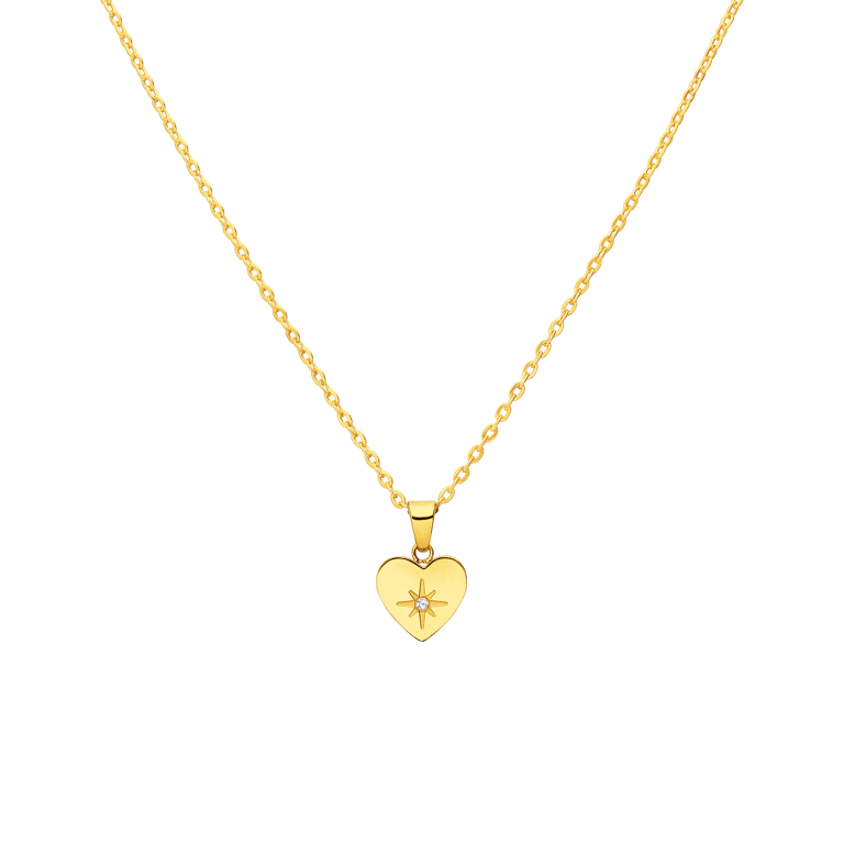 Stalen goldplated ketting hart met zirkonia