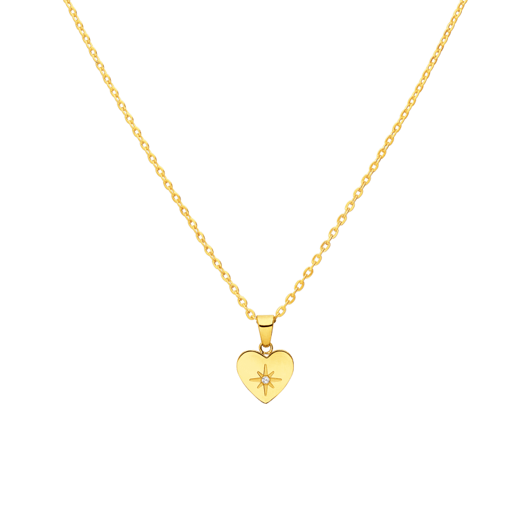 Stalen goldplated ketting met hanger hart met zirkonia voor dames