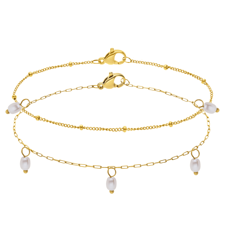 Stainless steel goldplated armbandenset met parel voor dames