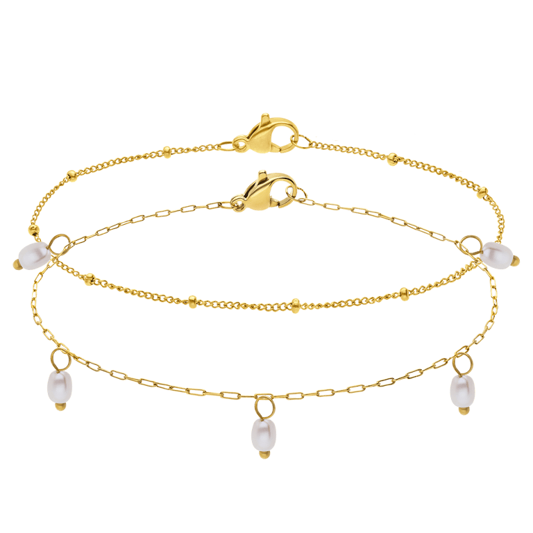 Stalen goldplated armbandenset met parel voor dames