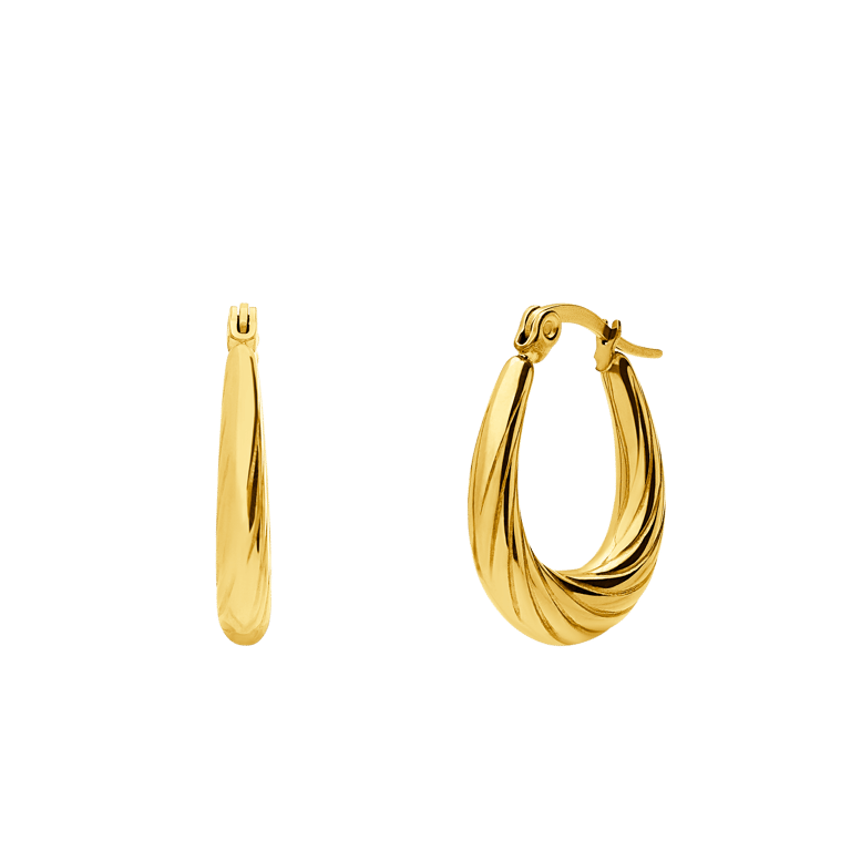 Myla stainless steel goldplated oorringen ovaal bewerkt voor dames