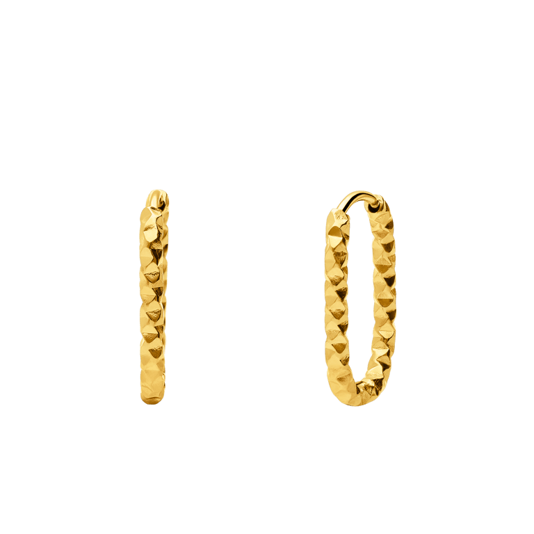 Stainless steel goldplated oorbellen ovaal bewerkt