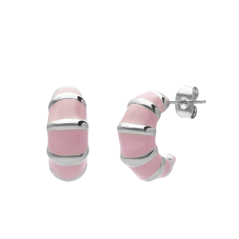 Myla stainless steel oorringen met roze emaille voor dames