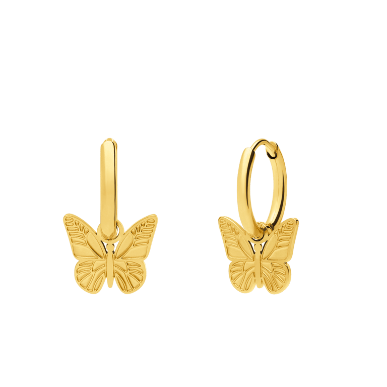 Stalen goldplated oorringen met hanger vlinder voor dames