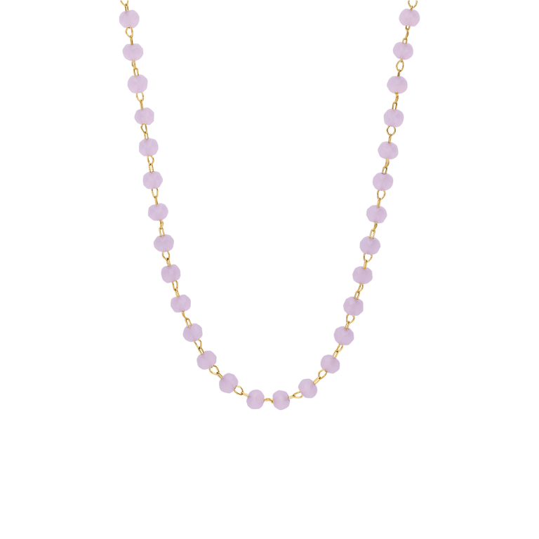 LuLu Jewels stainless steel goldplated ketting met rozenkwarts voor dames