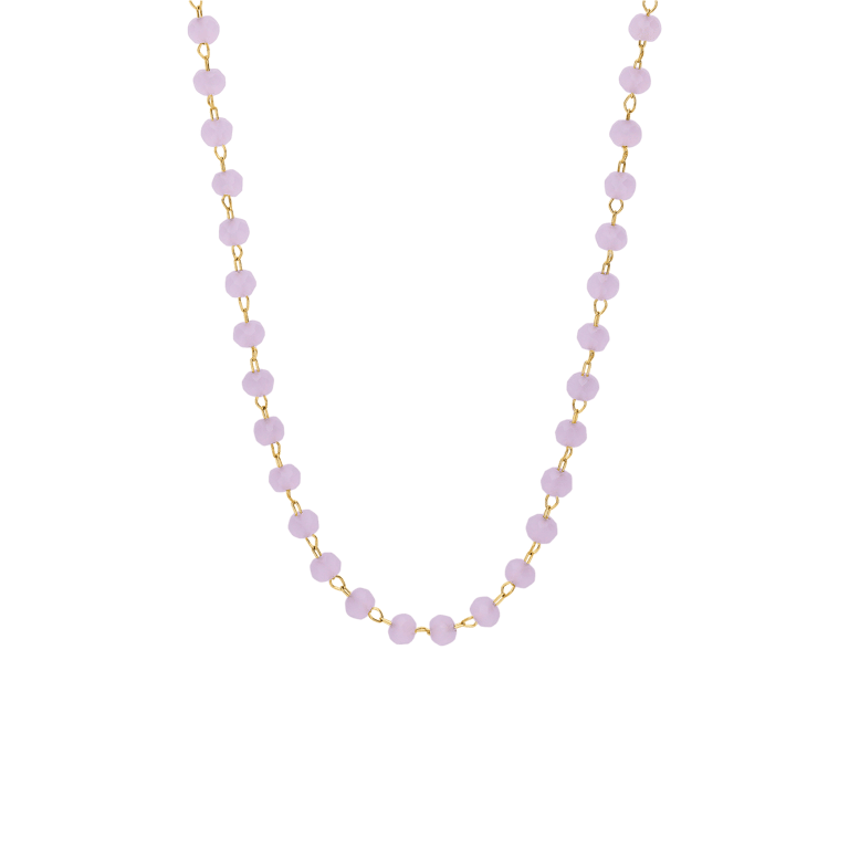 Stalen goldplated ketting met hanger met rozenkwarts voor dames