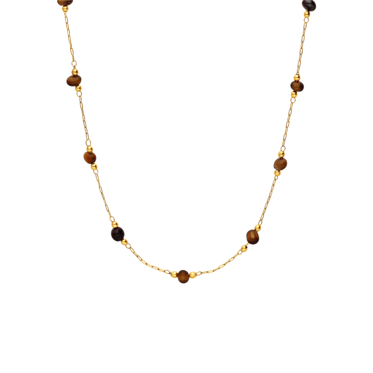 Stalen goldplated ketting met hanger met natuursteen voor dames