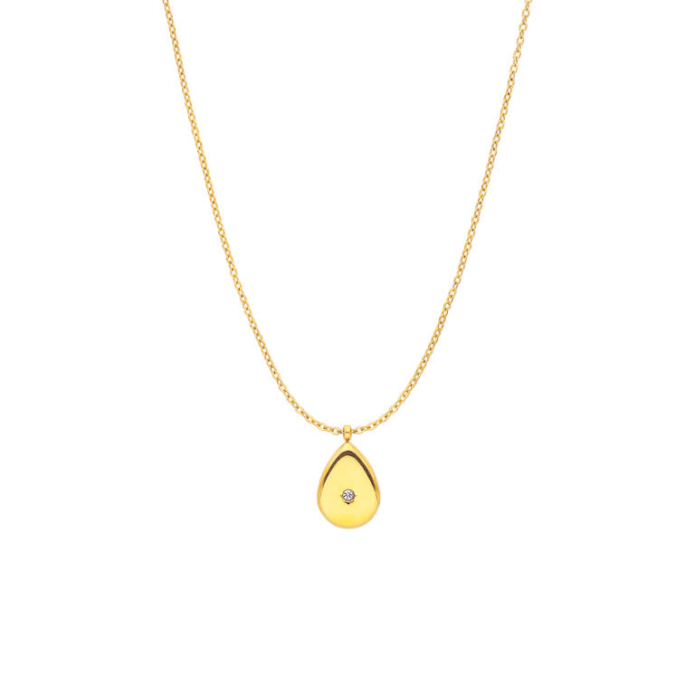 Stalen goldplated ketting druppel met zirkonia