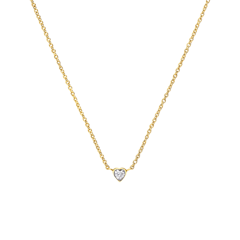 Stalen goldplated ketting hart met zirkonia