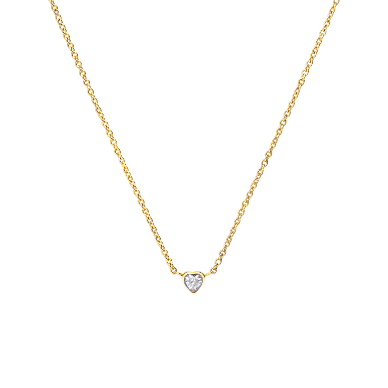 Stalen goldplated ketting met hanger hart met zirkonia voor dames