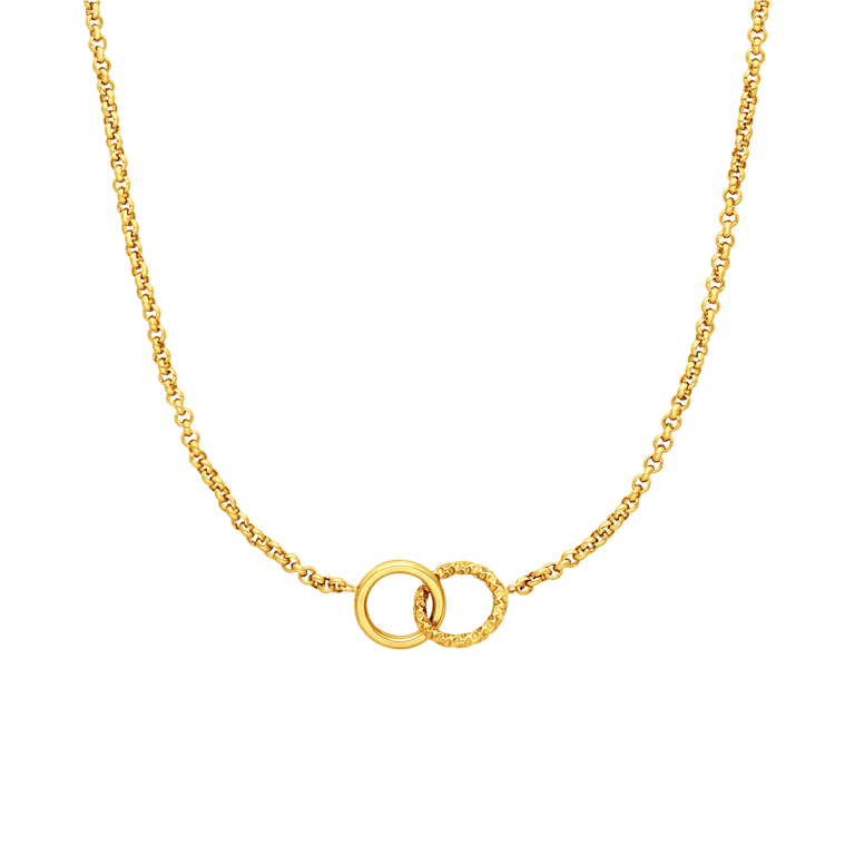 Stalen goldplated ketting met 2 cirkels