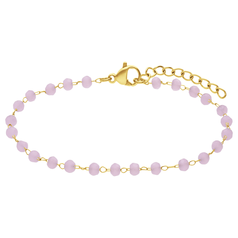 Stalen goldplated fantasiearmband met rozenkwarts voor dames