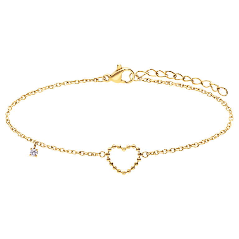 Stainless steel goldplated armband met open hart bol