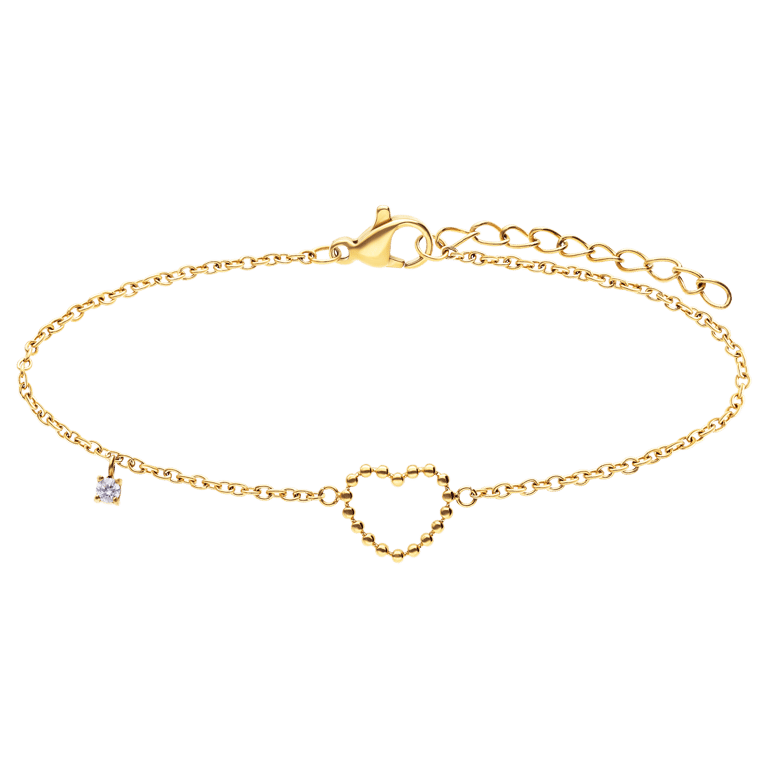 Stalen goldplated armband met open hart bol