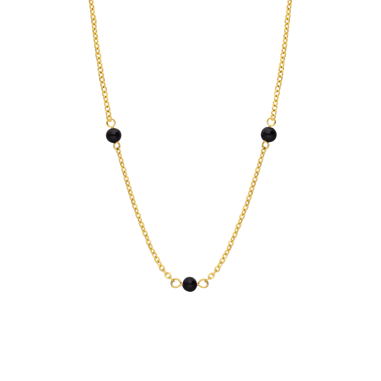 Stalen goldplated ketting gemstone Black Agate