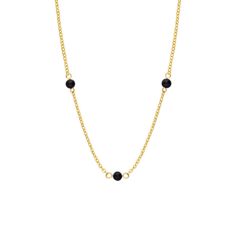 Stalen goldplated ketting met hanger zwart agaat voor dames