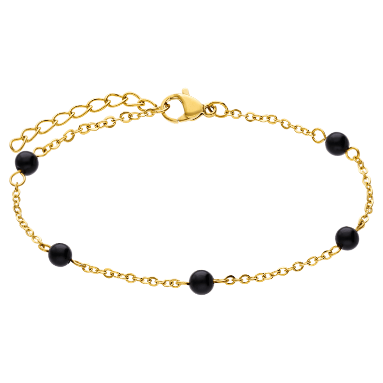 Stalen goldplated armband gemstone Black Agate