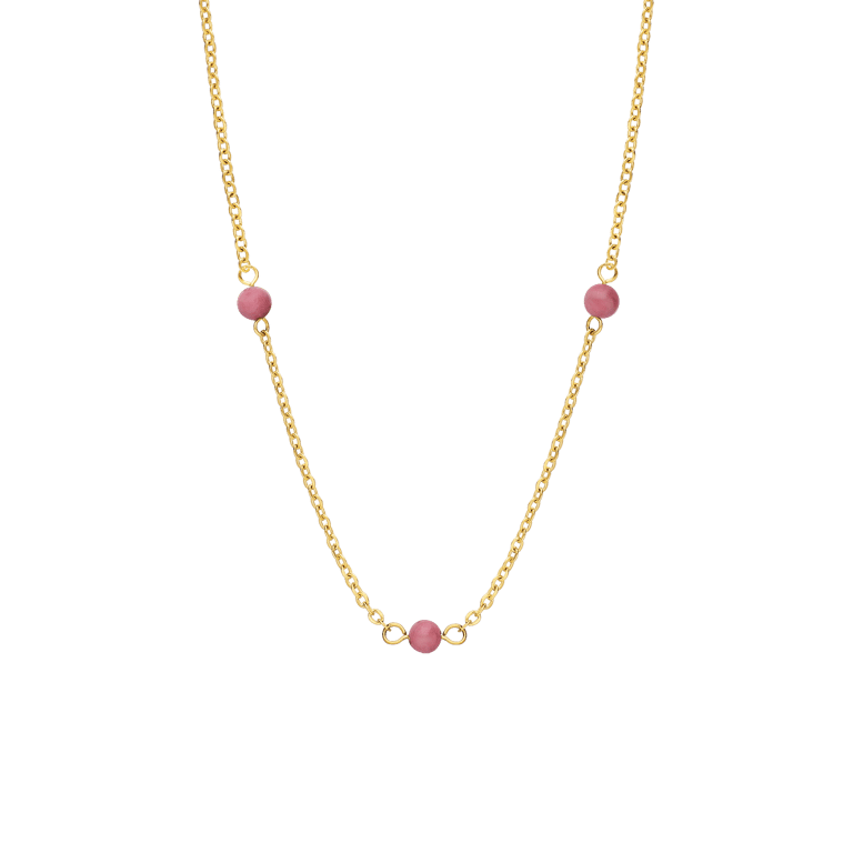 Stalen goldplated ketting gemstone Rhodonite