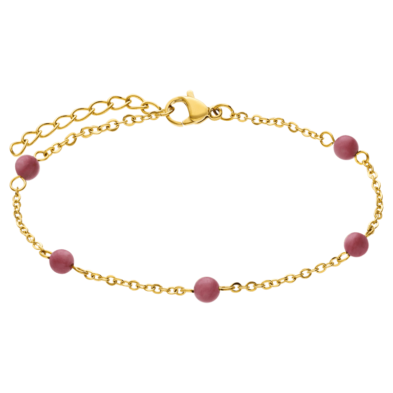 Stainless steel goldplated armband gemstone Rhodonite