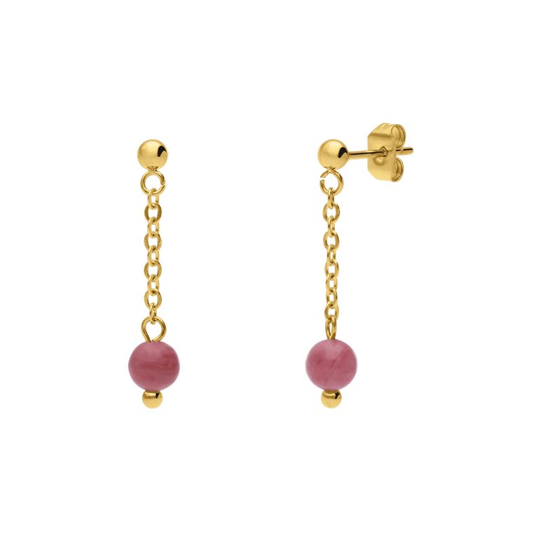 Stalen goldplated oorbellen gemstone Rhodonite