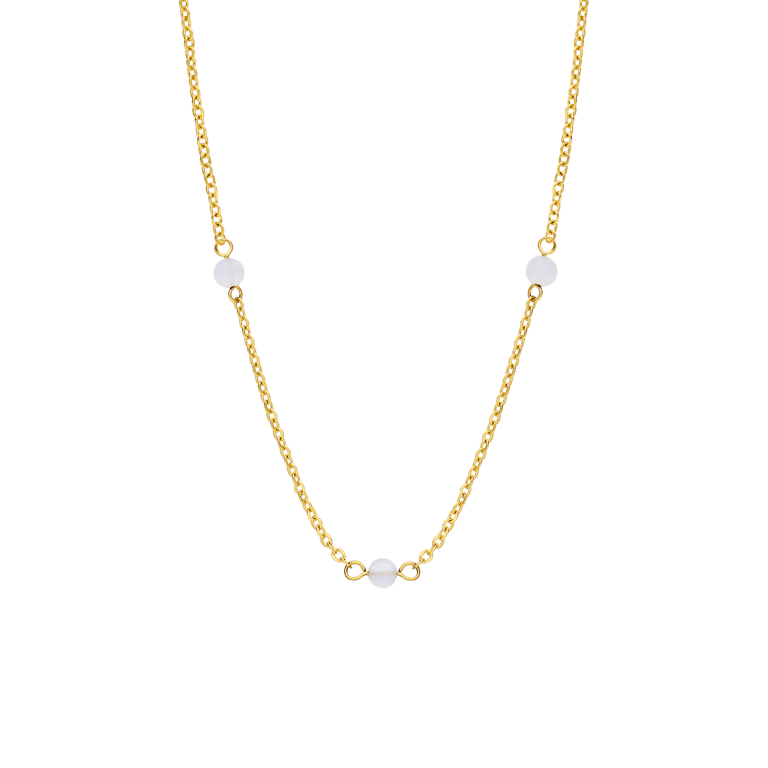 Stalen goldplated ketting met hanger witte agaat voor dames