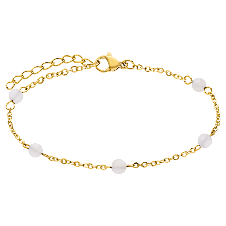 Stalen goldplated fantasiearmband witte agaat voor dames